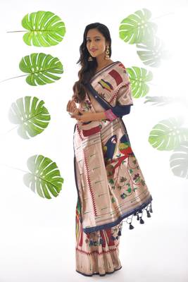 Light green woven pure chanderi saree with blouse 2
