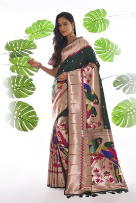 Yellow woven pure chanderi saree with blouse 3