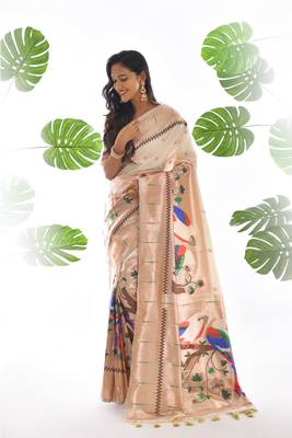 Teal green woven paithani silk saree with blouse 1