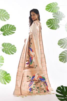 Teal green woven paithani silk saree with blouse 2