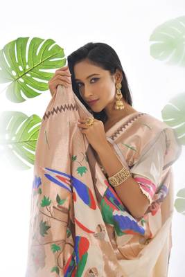Teal green woven paithani silk saree with blouse 3
