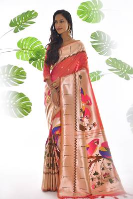 Sea green woven tussar silk saree with blouse 1