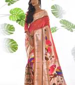 Sea green woven tussar silk saree with blouse