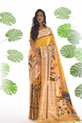Orange printed organza saree with blouse 1