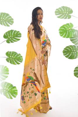 Orange printed organza saree with blouse 3