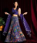 Purple Tassel Blouse Lehenga With Gathered Printed Skirt And Dupatta