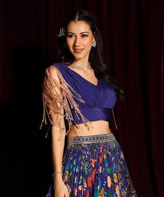 Purple Tassel Blouse Lehenga With Gathered Printed Skirt And Dupatta 4