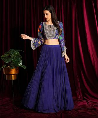 Purple Angel Sleeves Blouse With Skirt 1
