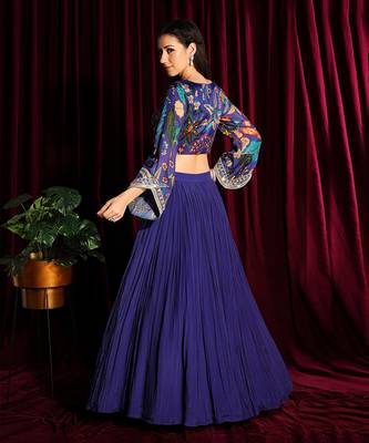 Purple Angel Sleeves Blouse With Skirt 4