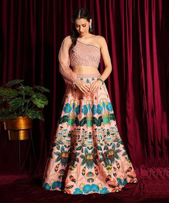 Blush One Shoulder Blouse With Kali Lehenga 1