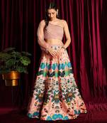 Blush One Shoulder Blouse With Kali Lehenga