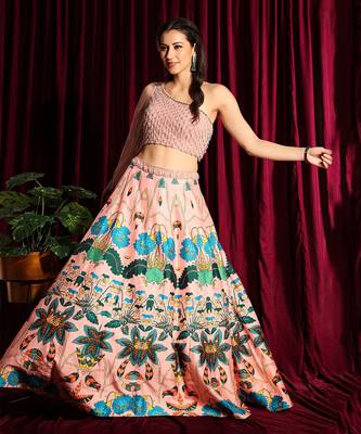 Blush One Shoulder Blouse With Kali Lehenga 2