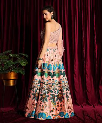 Blush One Shoulder Blouse With Kali Lehenga 4