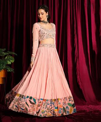 Blush Gathered Lehenga And Blouse With A Dupatta 2