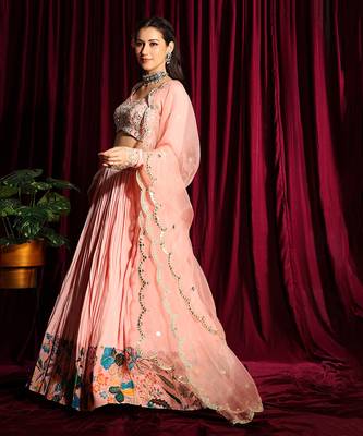 Blush Gathered Lehenga And Blouse With A Dupatta 3