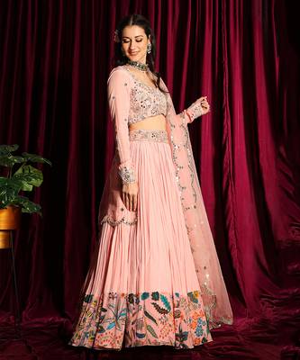 Blush Gathered Lehenga And Blouse With A Dupatta 1