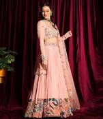 Blush Gathered Lehenga And Blouse With A Dupatta