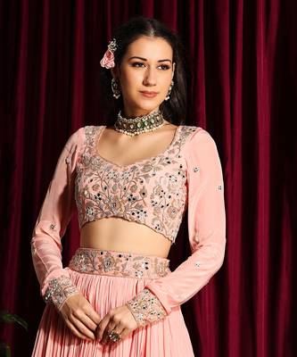 Blush Gathered Lehenga And Blouse With A Dupatta 4