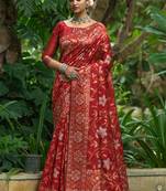 Pink woven cotton silk saree with blouse