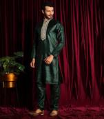 Bottle Green Cotton Silk Kurta Chudidar set
