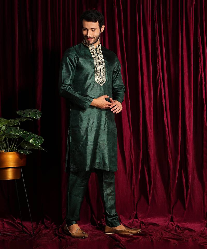 Bottle Green Cotton Silk Kurta Chudidar set