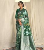 Cream woven linen saree with blouse