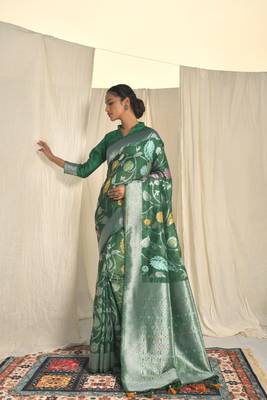 Cream woven linen saree with blouse 2