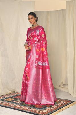 Grey woven linen saree with blouse 1