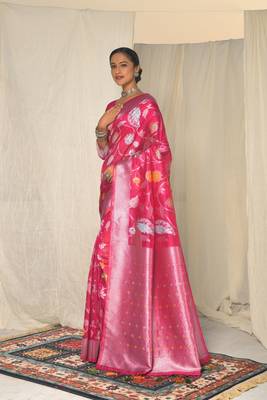 Grey woven linen saree with blouse 2