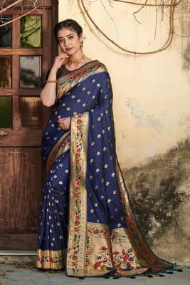 Red woven tussar silk saree with blouse 1