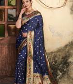 Red woven tussar silk saree with blouse