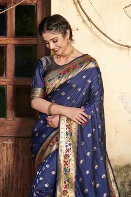 Red woven tussar silk saree with blouse 2