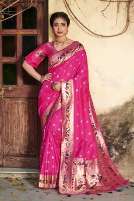 Teal woven tussar silk saree with blouse 1