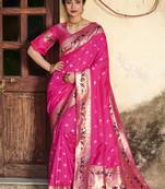 Teal woven tussar silk saree with blouse