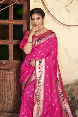Teal woven tussar silk saree with blouse 2