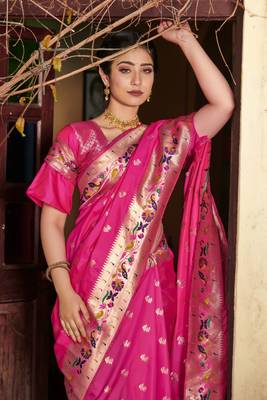 Teal woven tussar silk saree with blouse 3