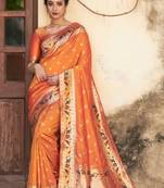 Yellow woven raw silk saree with blouse