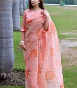 Green woven tussar silk saree with blouse