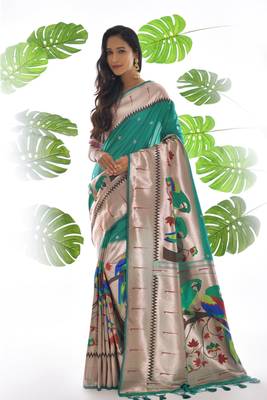 Red woven paithani silk saree with blouse 1