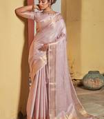 Blue woven banarasi silk saree with blouse