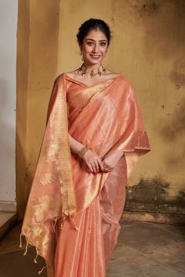 Wine woven tussar silk saree with blouse 3