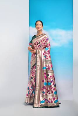 Black printed tussar silk saree with blouse 1