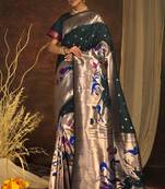 Peach woven paithani silk saree with blouse