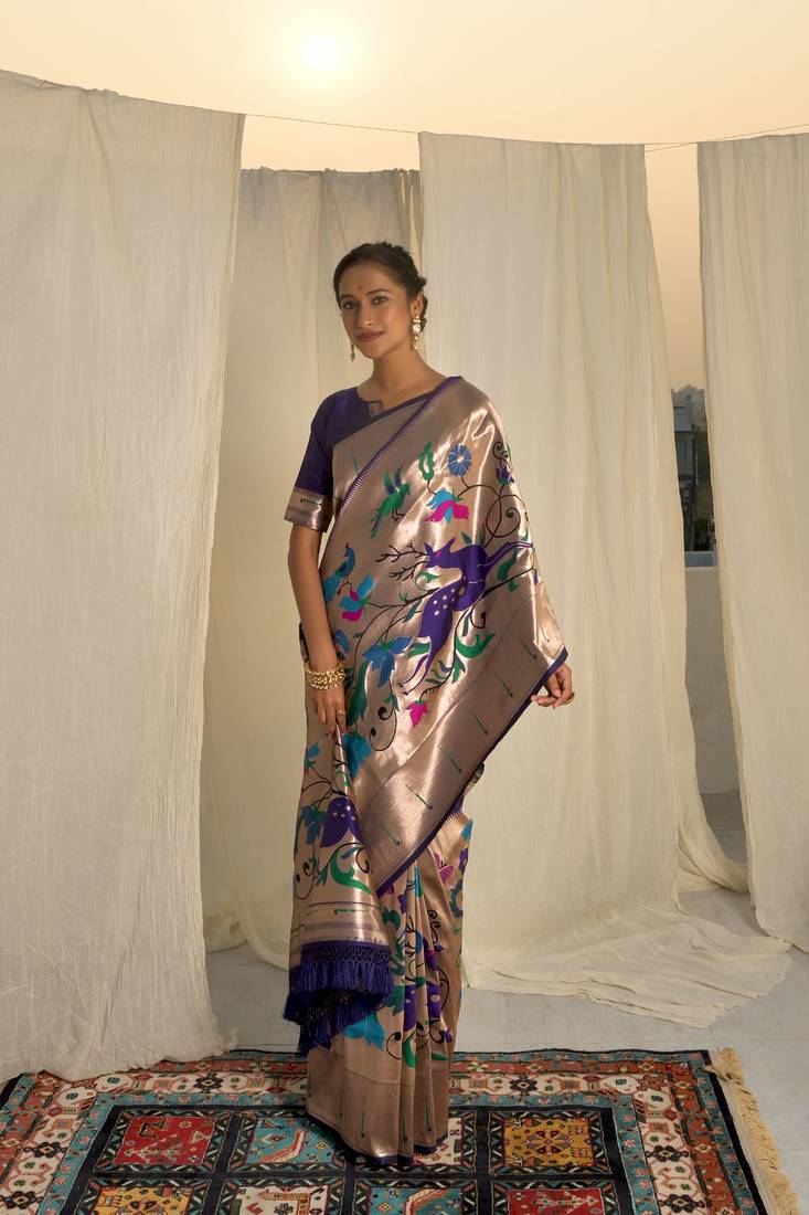 Red woven paithani silk saree with blouse