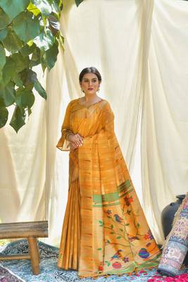 Navy blue woven cotton saree with blouse 1