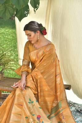Navy blue woven cotton saree with blouse 2