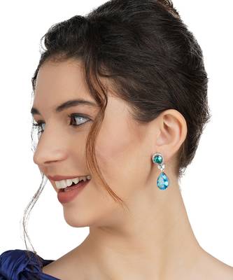 Rhodium Finish Diamond Studded Drop Earrings 1