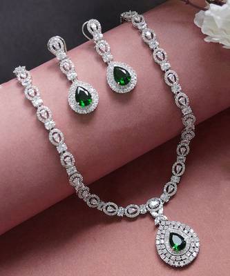 Rhodium Finish Diamonte Necklace Set 2