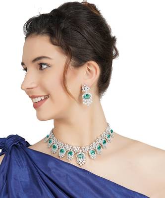 Rhodium Finish Diamonte Necklace Set 1