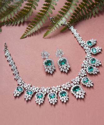 Rhodium Finish Diamonte Necklace Set 2